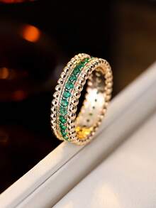 1pc Multicolor Rhinestone Edged Wide Ring, Luxury Versatile Elegant Stacking Ring - Ring - View 14