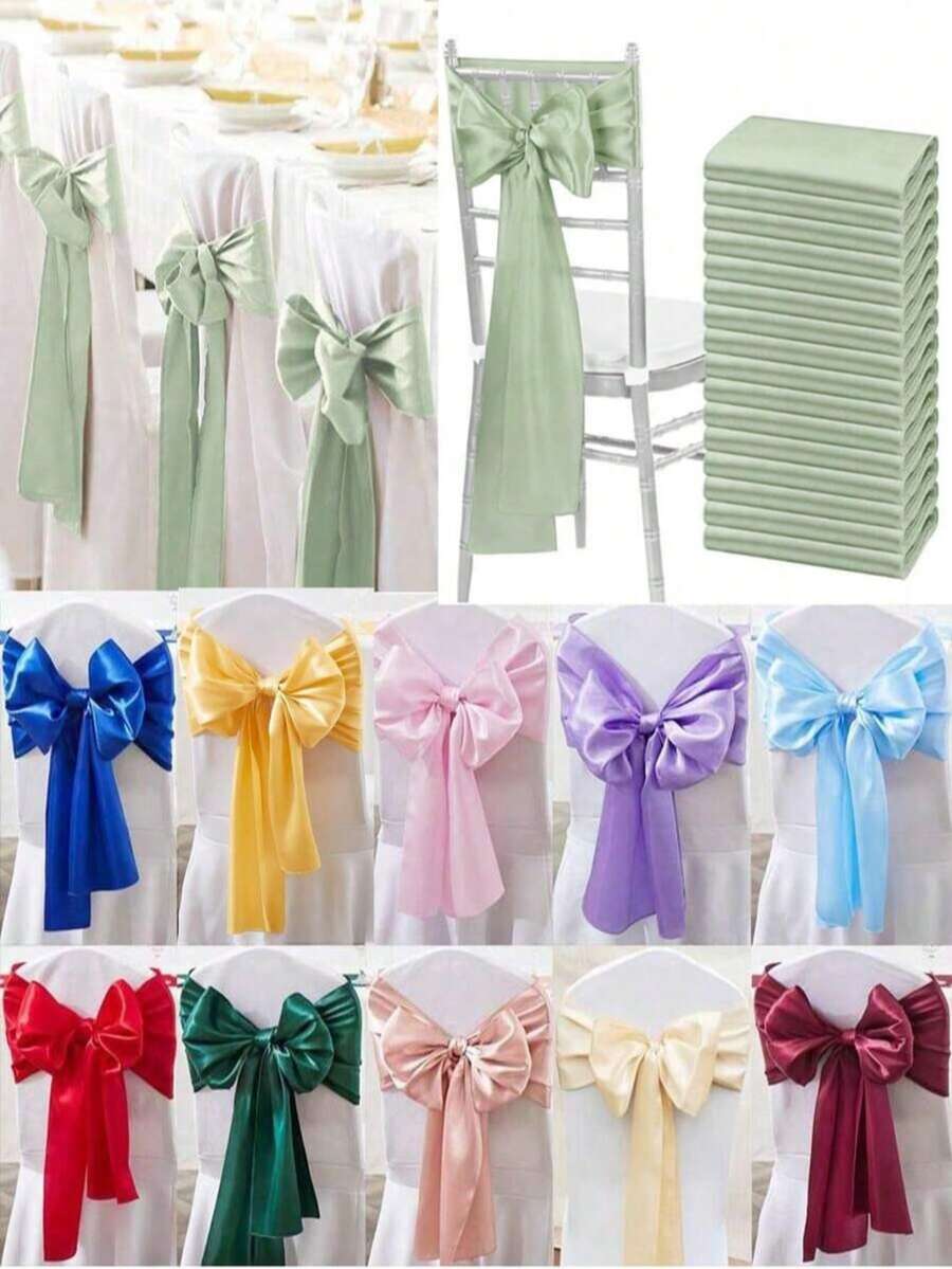 10pcs Satin Chair Sash Bows, Silk Wedding Chair Bows, Silk Dining Chair Sash Decorative Bands, Suitable For Family Gatherings, Kitchen & Dining Room, Banquets, Birthday Parties, Baby Showers, Bridal Showers, Hotel Parties, Etc. - Multicolor - View 1