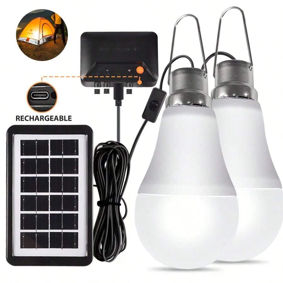 Kasotile [Solar Camping Light] Rechargeable Solar Bulb - Portable, USB-Chargeable Emergency Camping Light With Timer Function; Ideal For Indoor Home Use, Outdoor Camping Tents, Shed Lighting, And Power Outage Emergencies. (Set Of 1)