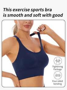 Customized Football Fan Sports Bra, Women's Personalized Name, Number, Team Logo Printed Football Style Fitness Top, Breathable High-Intensity Workout Clothing - Navy Blue - View 5