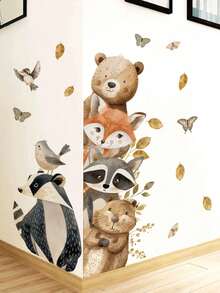 mama look 1pc Large Size PVC Removable Wall Sticker, Cartoon Animals Totem Pole Design Featuring Bears, Foxes, Mice, Lions, Birds, Rabbits Under Moonlight, 4 Peeking Dinosaurs, Animals Peeking In Sunshine, Suitable For Bedroom, Living Room, Study, Dining Room, Predicted For Home Wall Decor, Room Decoration - Multiple Styles - View 1