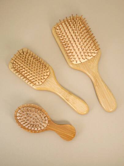 1 把竹制气垫梳，带手柄，可轻松梳理打结的头发，天然竹制气垫梳，男女通用，便携式梳子，按摩头皮，适用于细软/卷曲/干性发质，小巧便携，适合旅行/返校使用，梳子，美发工具，发饰 > 美发造型工具，护发，女孩礼物