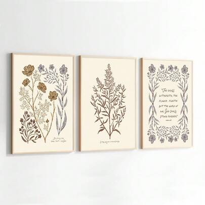 1/3pcs Set Framed/Unframed Botanical Floral Psalms Bible Verse Folk Art Canvas Poster Boho Christian Scripture Wall Art Print Hallway Entryway Decor Vintage Religion Painting For Apartment,Living Room,Bedroom,Modern Home Decoration