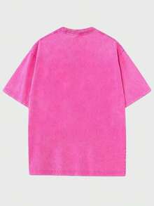 Men's Relaxed Fit Heavyweight 230g Washed 100 Percent Cotton T-Shirt With Ized Front/Back Printing, Double-Sided Large/Small Logo/Text/Design, Short Sleeve Round Neck Tee For Promotional Branding, Events & Bulk Orders - 玫紅色 - 查看 2