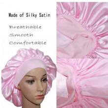 1顶女士宽檐高弹力帽，缎面睡帽，护发浴帽，化疗帽 - (黑+粉)-星座-2pcs - 查看 7