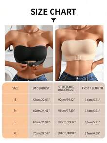 2pcs/Set Front Closure Solid Color Strapless Bandeau Bra With Upgraded Non-Slip Silicone Strips, Comfortable Soft Cup Wireless Bra, Lingerie For Women (Black+Apricot) - 彩色 - 查看 8