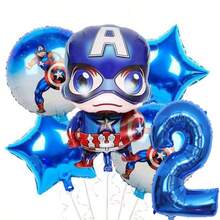 6件套官方授权卡通盾牌队长超级英雄蓝色主题生日派对气球装饰套装，卡通图案铝箔气球，32英寸蓝色1-9数字铝箔气球，生日快乐气球套装，适用于生日成长仪式派对墙面装饰背景，气球装饰用品 - 查看 4