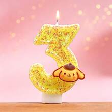 1支创意卡通数字生日蜡烛，0-9数字蜡烛，可爱小黄狗主题蜡烛，魔法公主蛋糕数字蜡烛，黄色闪光石蜡烛，情侣蜡烛，最完美的个性化生日蜡烛，送给女士和女孩！贴纸，剪贴簿用品，剪贴簿 - 多色 - 查看 5