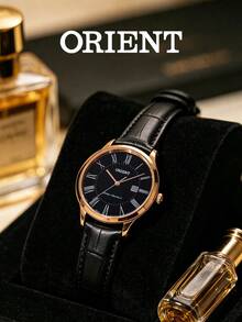 Orient 石英女士皮革表带玫瑰金商务手表黑色表盘，适合日常生活、约会、节日、送礼 RF-QA0007B10B - 黑色 - 查看 2