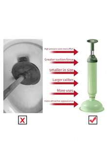 1 pieza Limpiador de desagüe de alta presión, Ventosa para inodoro, Herramienta de desatasco de tuberías para el hogar, cocina y baño - Verde - Ver 9