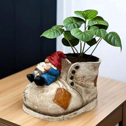 Cute Planter Pot Suitable For Indoor And Outdoor, Small Gnome Resin Succulent Plant Flower Pots, Decorative Fun Flower Pots With Drainage Holes, Ideal Home And Garden Decoration Gifts