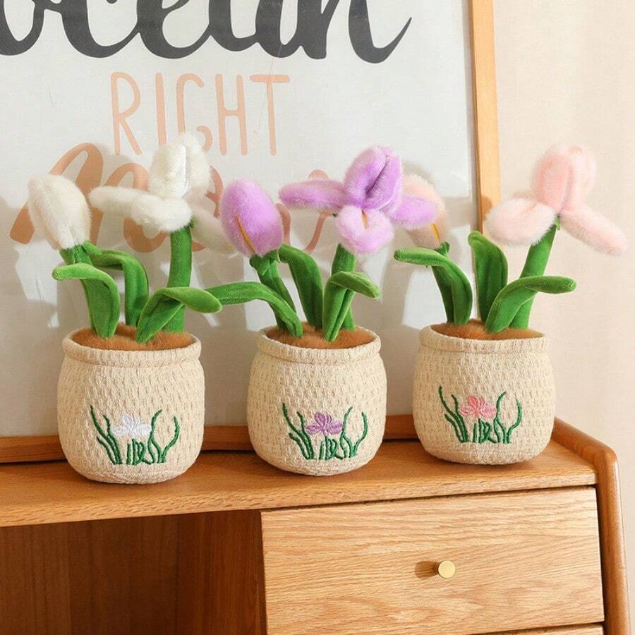 Lifelike Floral Plush Doll, Iris Potted Plant Home Decor, Soft & Comfortable Realistic Design, Excellent Gift Choice - 30cm - View 1
