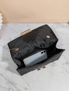 Fashionable Versatile Embroidered Chain Small Square Bag With Cherry Pendant Crossbody Bag - Black - View 4