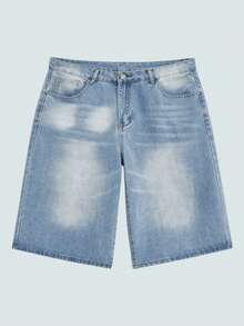 Modcrash Pantalones cortos tipo bermuda para hombre, estilo urbano casual, de mezclilla, pierna ancha holgada y corte relajado, primavera verano, unisex - Lavado ligero - Ver 2