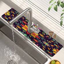 1 pieza Cubierta de grifo con estampado floral, de poliéster duradero, de secado rápido, fácil de limpiar, adecuado para cocina y baño, fácil instalación, decoración diaria, regalo, alfombra de baño, alfombrilla de grifo duradera, accesorio de grifo - Multicolor - Ver 7