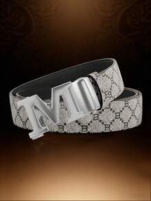 Men's New Zinc Alloy Textured Automatic Buckle Belt, Slim Fit Fashion Business Casual Belt, Durable Adjustable Waist Belt, Suitable For Jeans And Pants, Stylish And Comfortable Design For Daily Wear - Multicolor - View 4