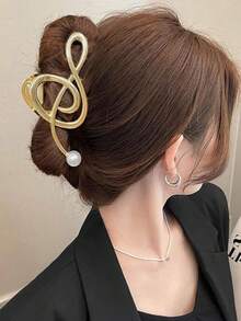 1 chiếc kẹp tóc kim loại lớn đính ngọc trai (Vết xước nhỏ là bình thường) - Bạc - Xem 3