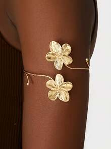 1pc Bohemian Style Exaggerated Floral Minimalist Vintage Metal Cuff Bracelet For Women, Suitable For Vacation, Daily Wear, And Gift - Flower Armband - View 2