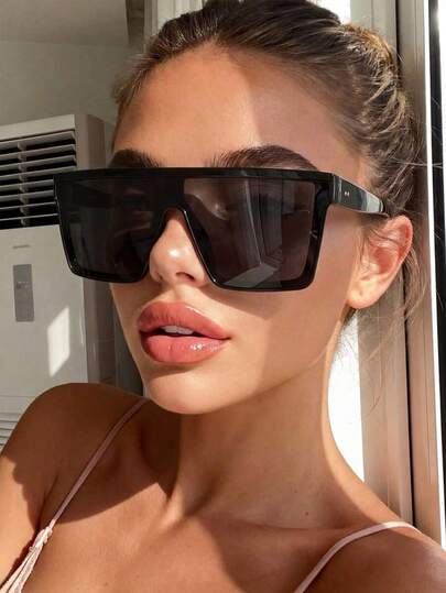 1 Cặp kính thời trang gọng lớn màu đen unisex, phù hợp cho bãi biển và các bữa tiệc hộp đêm, thanh lịch, phụ kiện bãi biển, phụ kiện bãi biển dành cho nữ, trang phục cơ bản cho nữ mùa thu/đông, trang phục công sở thường ngày, quà tặng, dây đeo, trang phục thanh lịch