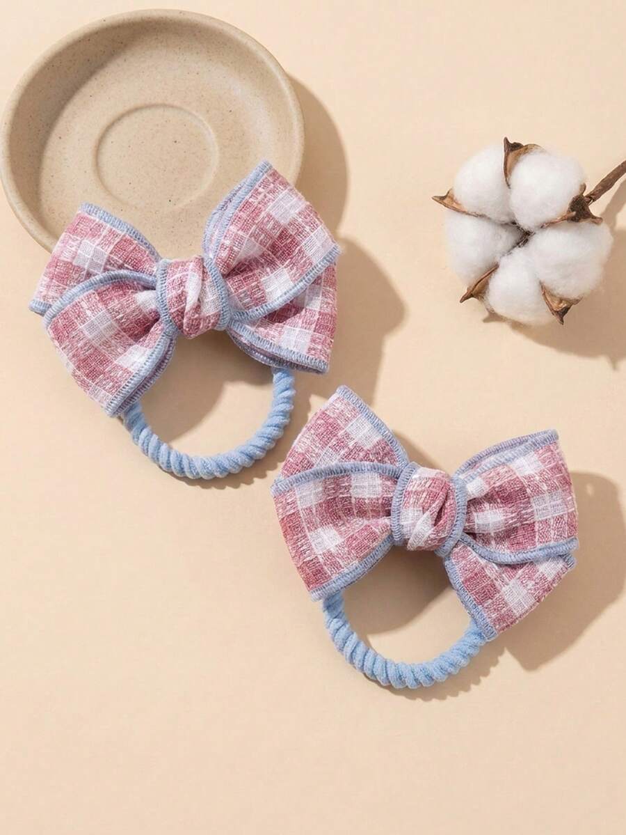 2pcs Cute & Fashionable Plaid Bow Hair Scrunchies - Suitable For Everyday Wear - Multicolor - View 1