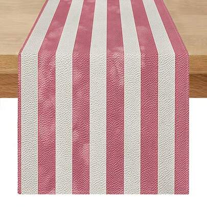 1 chiếc khăn trải bàn họa tiết hoa sọc tối giản, màu hồng và trắng, hình chữ nhật, thích hợp trang trí bàn ăn, bàn cà phê, phòng học, phòng trà.