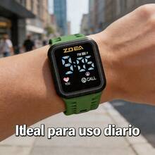 ZOEA Men's LED Touchscreen Watch, Waterproof Silicone Strap, Sporty And Casual Design - 綠帶黑殼 - 查看 5