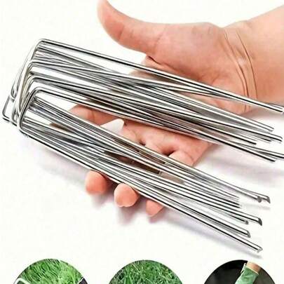 Bộ 100/50/30/20/10 chiếc đinh cố định cảnh quan - Cọc sân vườn bằng thép không gỉ bền chắc, neo đất hình chữ U dùng để cố định vải chống thấm nhà kính, vải chắn, cỏ nhân tạo và hàng rào.