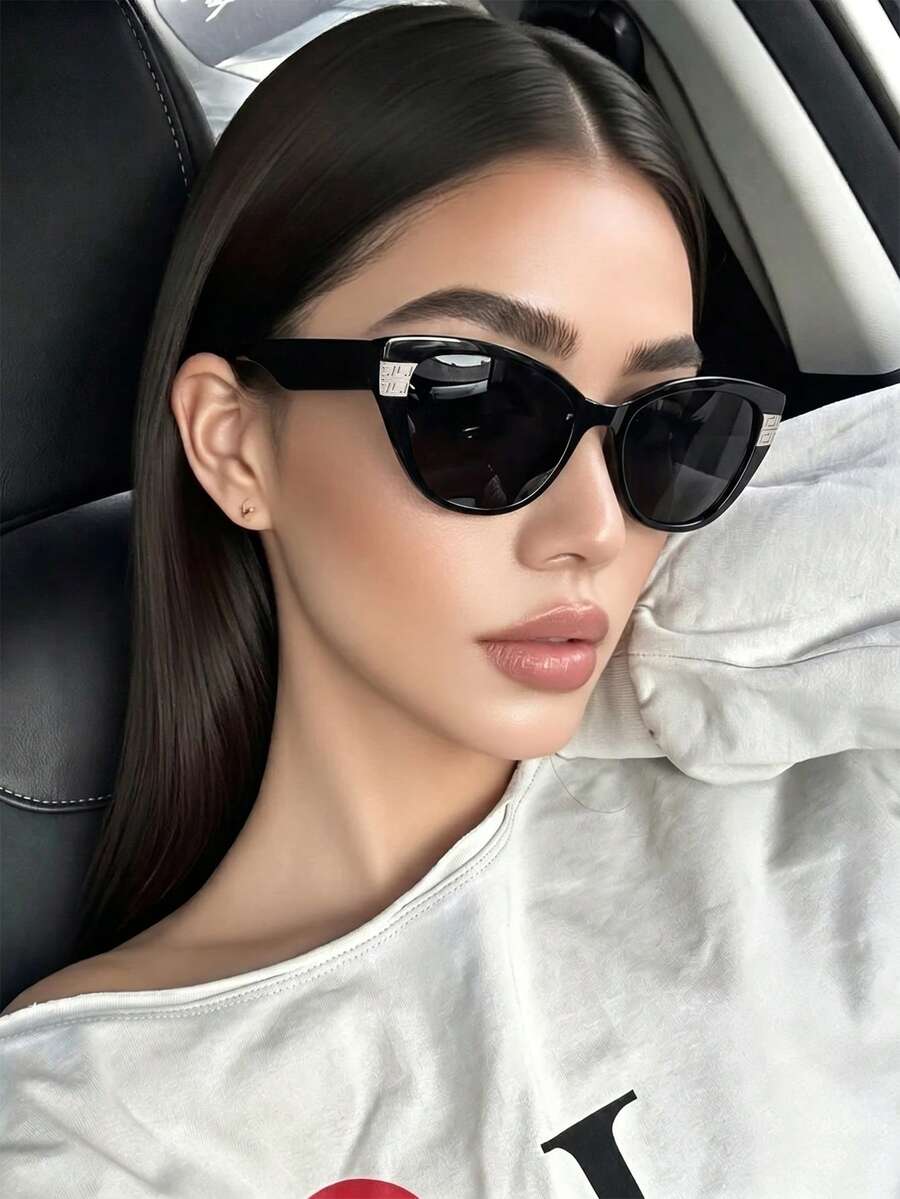 女士复古猫眼框偏光太阳镜,塑料时尚眼镜,经典户外运动骑行眼镜,旅行海滩度假驾驶钓鱼夏季防紫外线太阳镜 - 黑色 - 查看 1