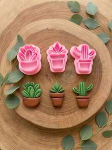 Cute Succulent & Cactus Clay Cutters Set, Plant Polymer Clay Molds, DIY Craft Tools For Nature Inspired Jewelry Making - Pink - View 6