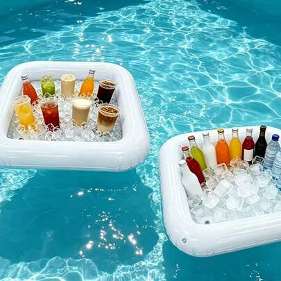 2pcs Inflatable PVC Drink Bar Outdoor Swimming Pool Party Multifunctional Beverage Tray, Floating Drink Holder, Salad Plate, Soda Cup Mat, Suitable For Swimming Pool Party, Multifunctional Self-Service Tray, Perfect For Summer Swimming Pool Party, Beach Vacation And Party Gifts