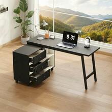 150 X 100 X 76 Cm L-Shaped Desk With Three Drawers, Two Open Storage Compartments, Tubular Steel Legs, Spacious Tabletop, Black And White. - Black - View 4