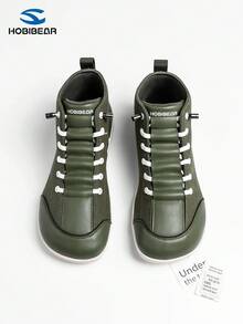 HOBIBEAR Unisex Barefoot Wide Fit High-Top Sneakers, Elastic Laces, Casual Shoes Suitable For Campus And Commuting - Army Green - View 5