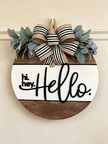 Hi Hey Hello Front Door Wreath, Hello Door Hanger, Hello Door Sign, Bow Decor Welcome Sign, Fashionable Door Hanger, Modern Door Hanger, Front Door Wreath, Home Decor, Wall Decor, Housewarming Gift - Hi Flower Wreath - View 8