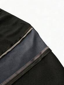 Pantaloncini casual da uomo a contrasto di colore, con texture a nido d'ape, vestibilità morbida, pantaloni sportivi - nero - Visualizzare 5