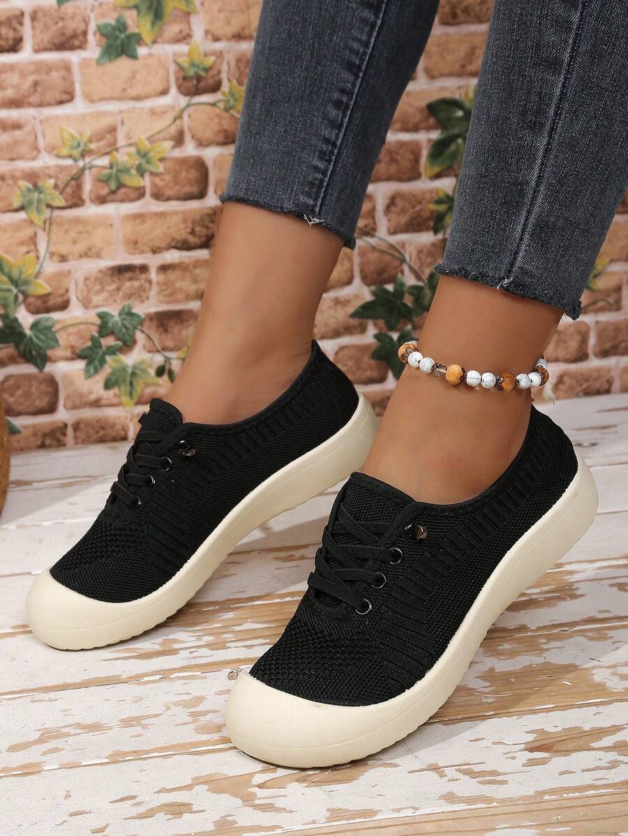 Spring/Summer Breathable Knit Casual Shoes For Women, Soft Sole Slip-On Sneakers, Lace-Free Lightweight & Comfortable Athletic Flats
