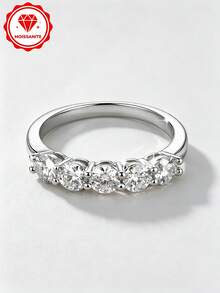 1枚5石叠戴莫桑石戒指，女士时尚4毫米*5颗圆形莫桑石叠戴戒指，周年纪念生日礼物 - CU-RMO-052 - 查看 1