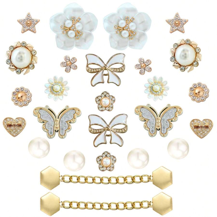 26pcs Set French Elegant Bowknot & Flower Decorative Buttons For DIY Sandals - Gold - View 1