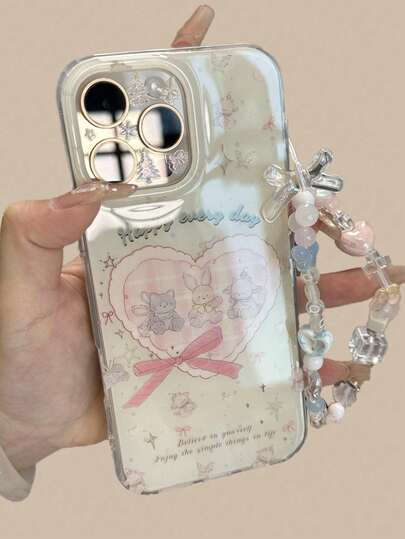 Cartoon Cute Heart Animal Graffiti Jelly Phone Case, Suitable For IPhone 17 Pro Max, 17 Pro, 17 Air, 16, 15 Pro Max, 14, 13 Pro, 12, 11 Plus, Cute Bracelet Chain Gummy Phone Case