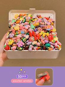 1包50入隨機迷你可愛卡通髮夾 - 彩色 - 查看 7