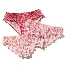 Bonmuse 3pcs Cute & Modest Floral Print Mid-Waist Simple Women's Panties - Multicolor - View 13