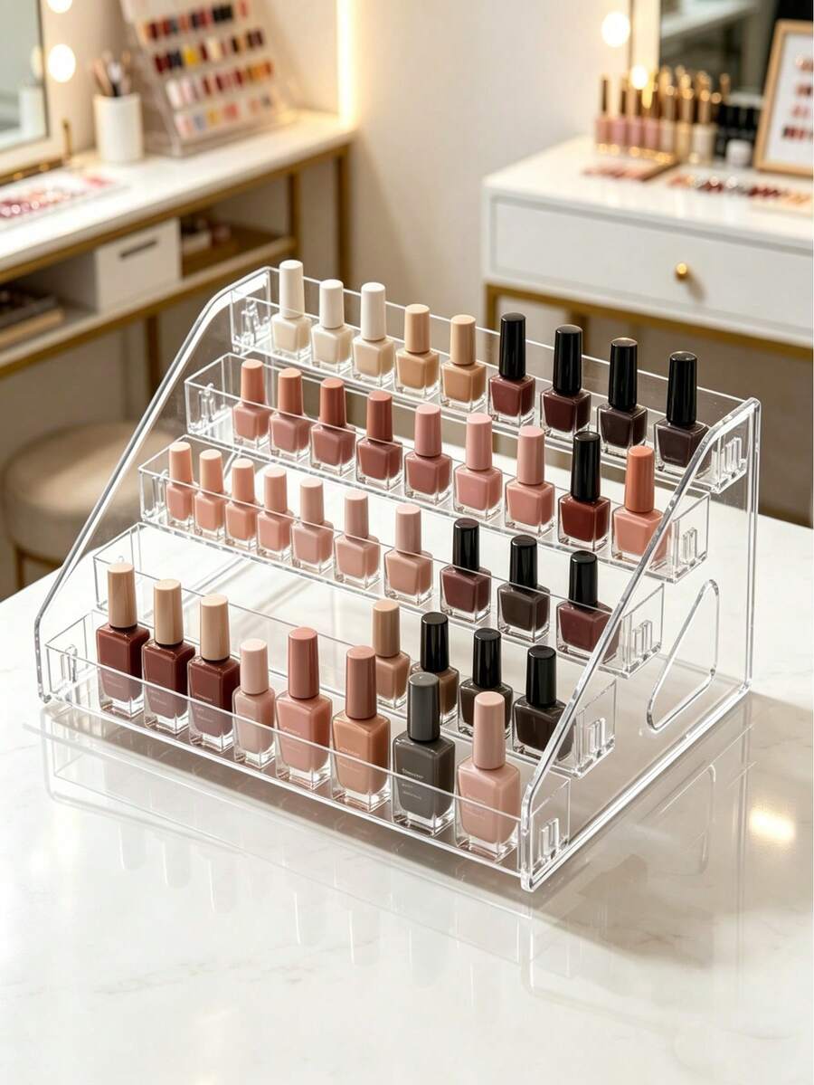 5-Tier Transparent Nail Polish Storage Rack, Large Capacity Acrylic Display Stand For Lipstick, Cosmetics, Space-Saving Desktop Organizer - Multicolor - View 1