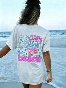2026 Tropical Vacation OutfitsIf Crabby Please Return To The Beach Double Sided Crab Graphic Tee, Coastal Aesthetic Graphic Tees Women, Summer Fits For Women, Vacation Fits Women, Casual Streetwear, Retro Beach Aesthetic, Beach Life Tops, Oversized Graphic TeesLoose And Comfortablegoing Out Outfits - 白色 - 查看 8