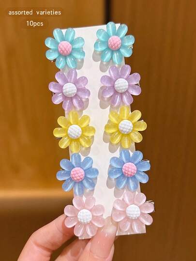 10/2 piezas Clips para el cabello con flores de color macaron, pasadores para el cabello con margaritas de resina de gelatina, accesorios para el cabello estéticos y lindos de Y2K para niñas, para uso diario y conjunto de clips para el cabello con flores para vacaciones, verano, accesorios para el cabello