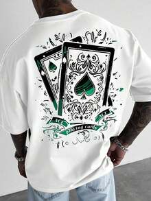 Fenqiro Men's Short Sleeve Crew Neck T-Shirt, Poker Card Graphic Print, Ace Of Spades Print, American Street Style, Versatile For Everyday Wear, Men's Ace Of Spades T-Shirt, 2000s Style. - 白色 - 查看 1