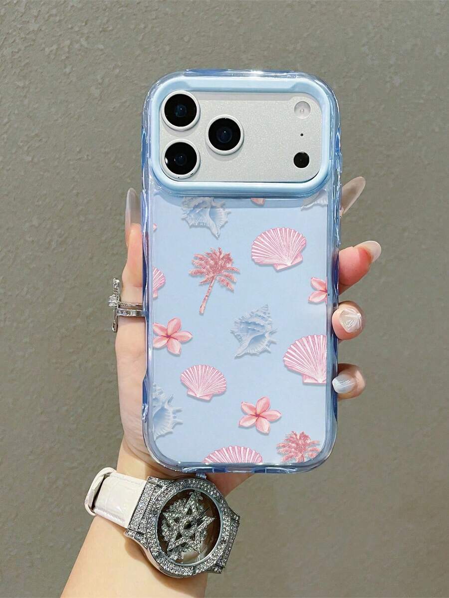 1 pezzo Custodia per telefono con motivo a conchiglia blu e rosa, stile estetico, compatibile con iPhone 16 15 14 13 12 ProMax 11, custodia per telefono coreana carina e antiurto, custodia per telefono con giglio blu e bianco, regalo per San Valentino, compatibile con iPhone 17/17Pro/17ProMax/17Air - Multicolore - Visualizzare 1