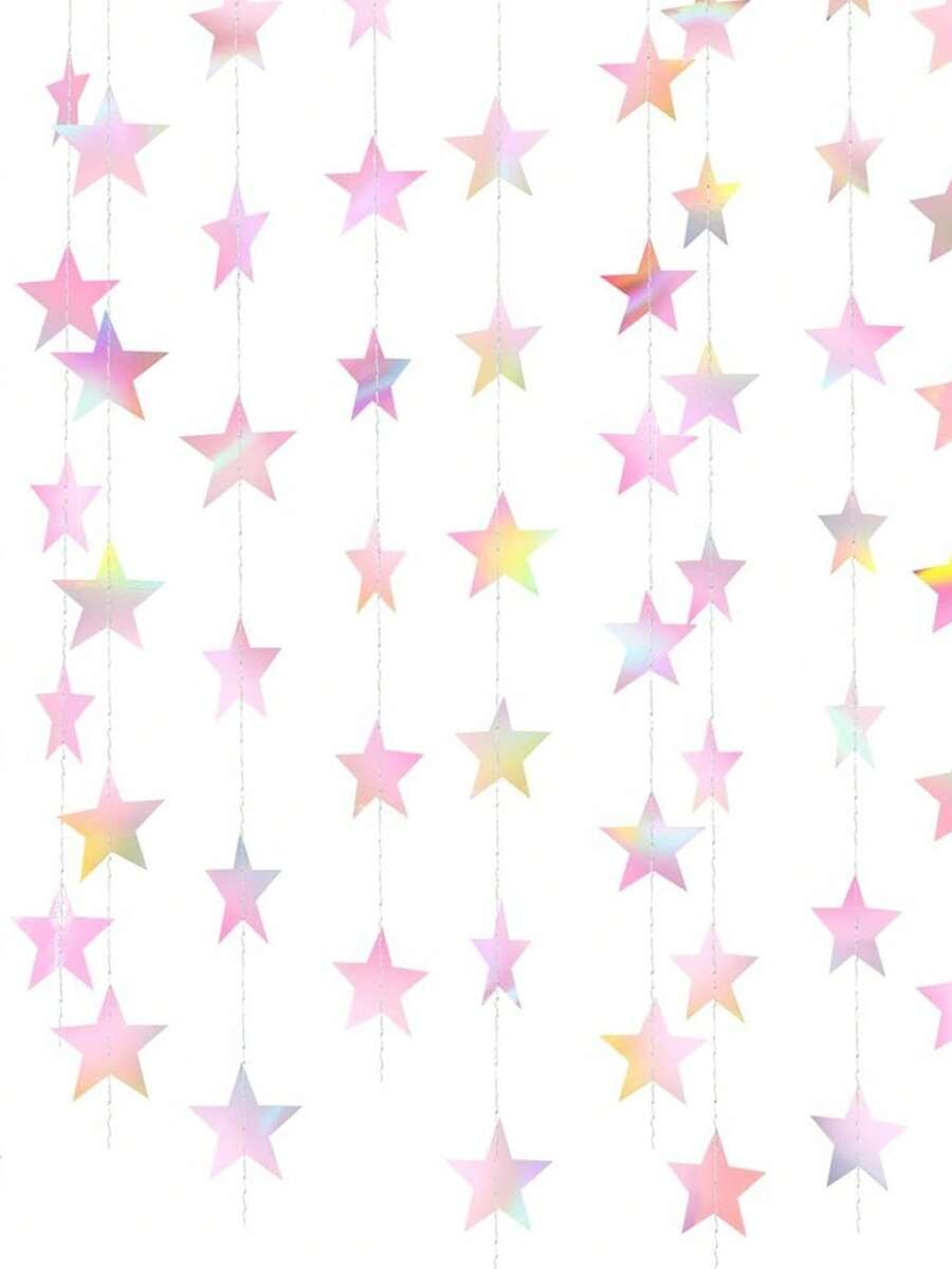 36pcs Glitter Star Decorative Ribbons, 130ft Star Curtain Backdrop, Gradient Pink Color, Suitable For Graduation Party, Birthday, Classroom, Wedding - Multiple Styles - View 1