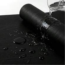 1卷加厚黑白木纹自粘墙纸，撕贴式墙纸，适用于橱柜和抽屉，可移除，自粘，现代租户友好型墙纸，也适用于办公桌台面，乙烯基材质 - 黑色 - 查看 13