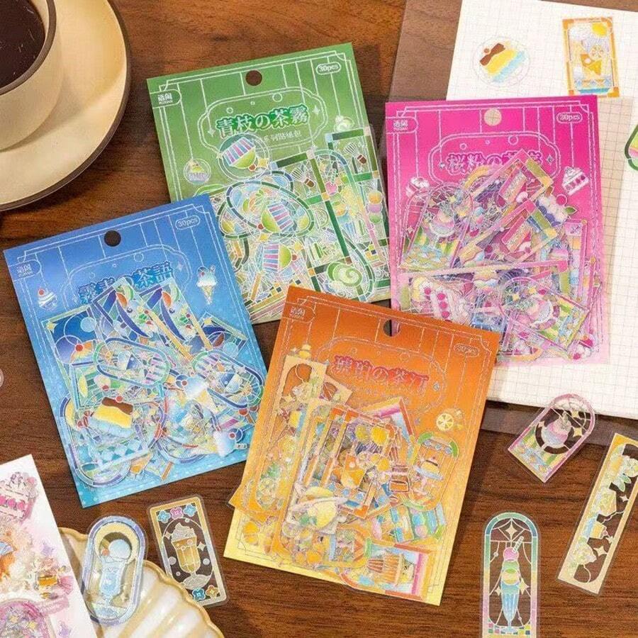 Ancient Tea Hot Pot Silver Window PET Stickers Soda Pudding, Journal Decoration, Collage - Color - View 1