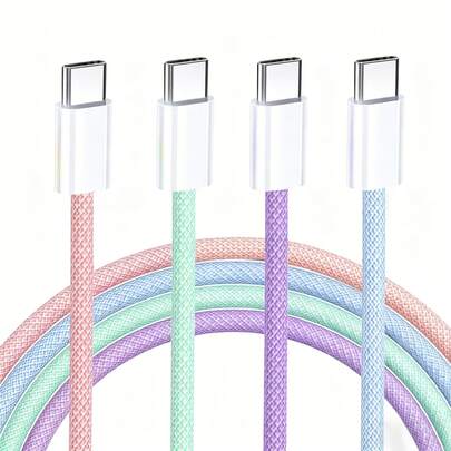 适用于 17/16/15 的 USB-C 转 C 快充线，超长加厚编织苹果 C 转 C 数据线，支持快充，兼容 17 Pro Max/16 Pro/15 Plus，Pro 12.9/11/10 英寸 - 彩色