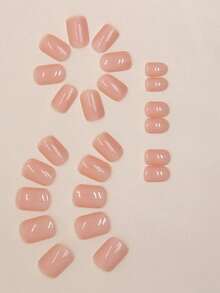 24pcs Short Square Elegant Minimalist Jelly Pink Nail Art Set, Suitable For Women And Girls Nails - Dusty Pink - View 4